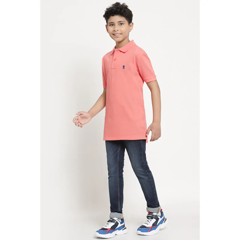 Boys Peach Solid T-Shirt - Image 5