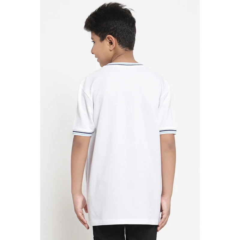 Boys White Solid T-Shirt - Image 3