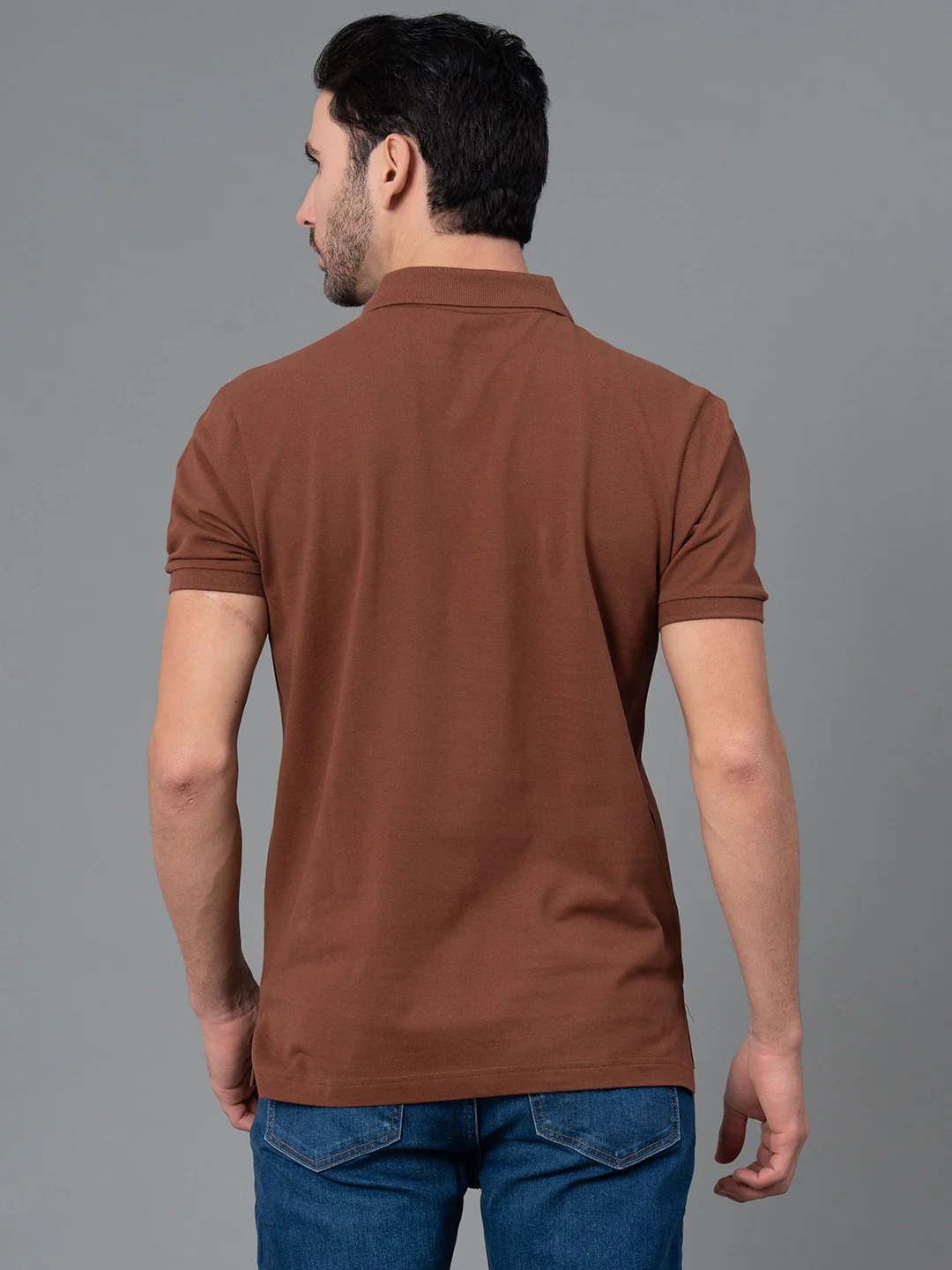 Brown Men Polo T-Shirt - Image 3