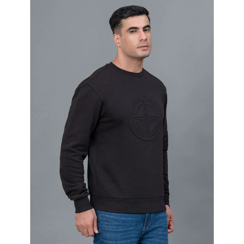 Casual Black Embossed Sweatshirt for Men - Image 2