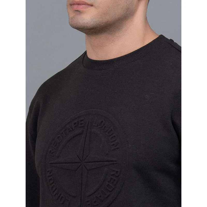 Casual Black Embossed Sweatshirt for Men - Image 4