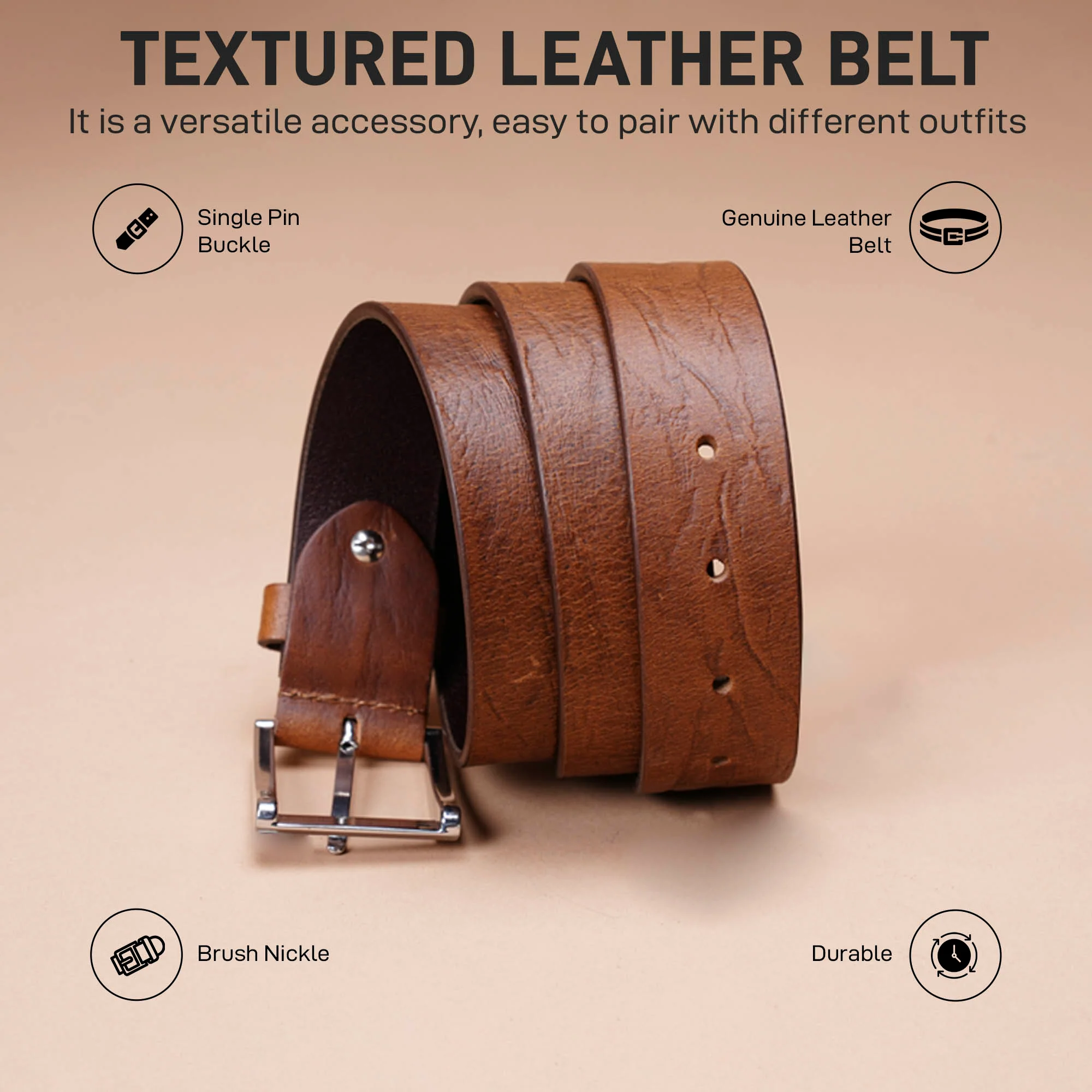 Casual Leather Belt For Men | Textured Leather Belt | Classic and Durable - Image 3