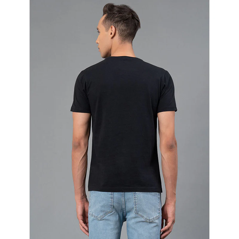 Men's Black Graphic Print Pure Cotton Round Neck T-Shirt - Image 3