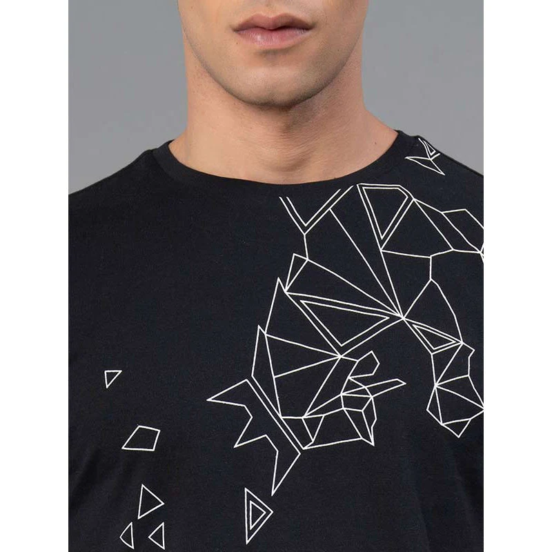 Men's Black Graphic Print Pure Cotton Round Neck T-Shirt - Image 4