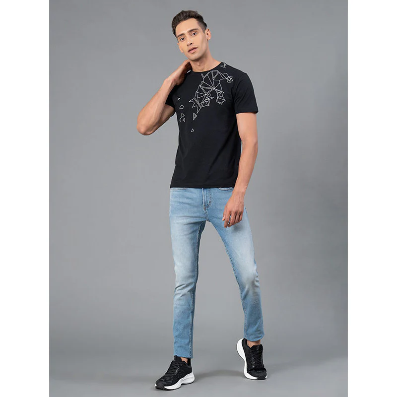 Men's Black Graphic Print Pure Cotton Round Neck T-Shirt - Image 5