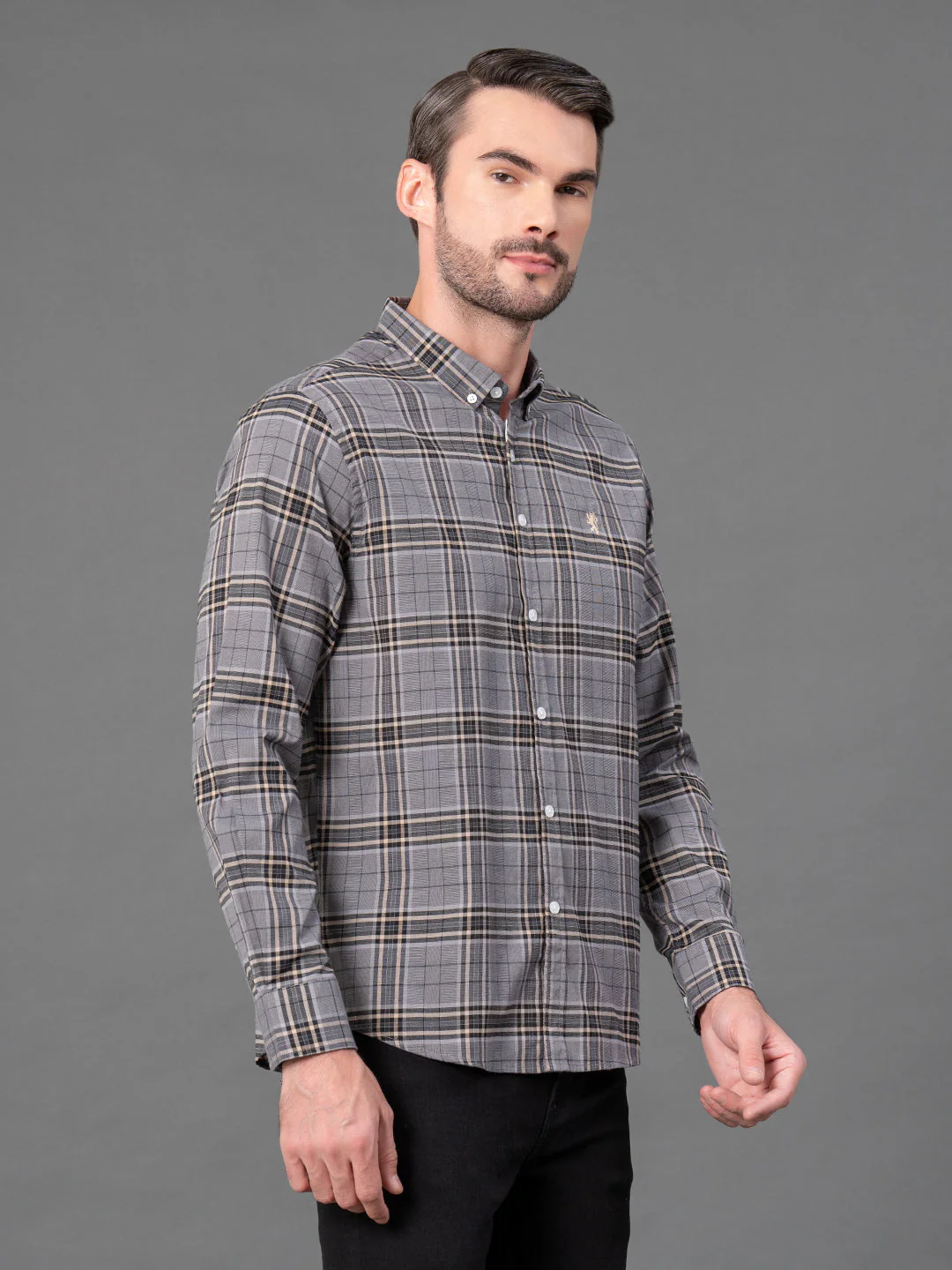 Charcoal Grey Checked Shirt for Men - Image 2