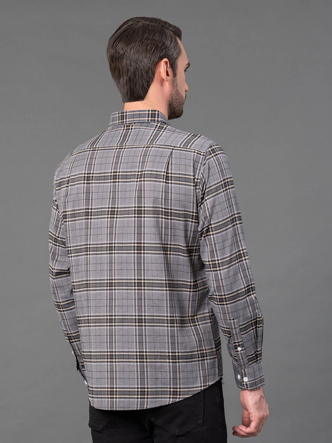 Charcoal Grey Checked Shirt for Men - Image 3