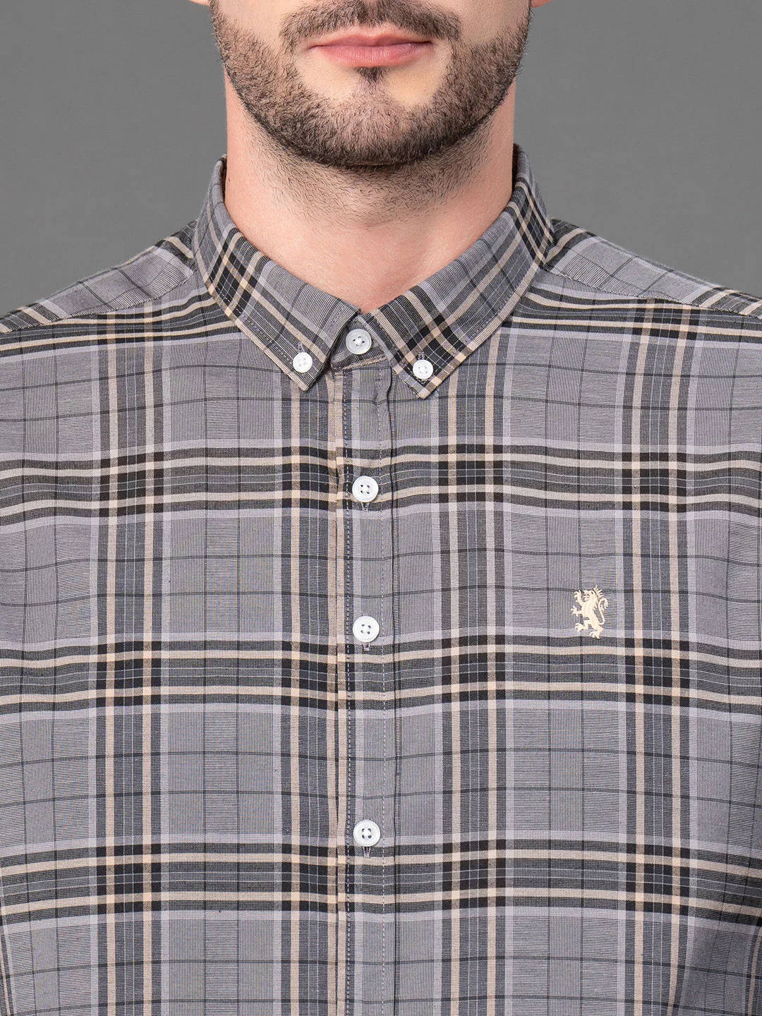 Charcoal Grey Checked Shirt for Men - Image 4