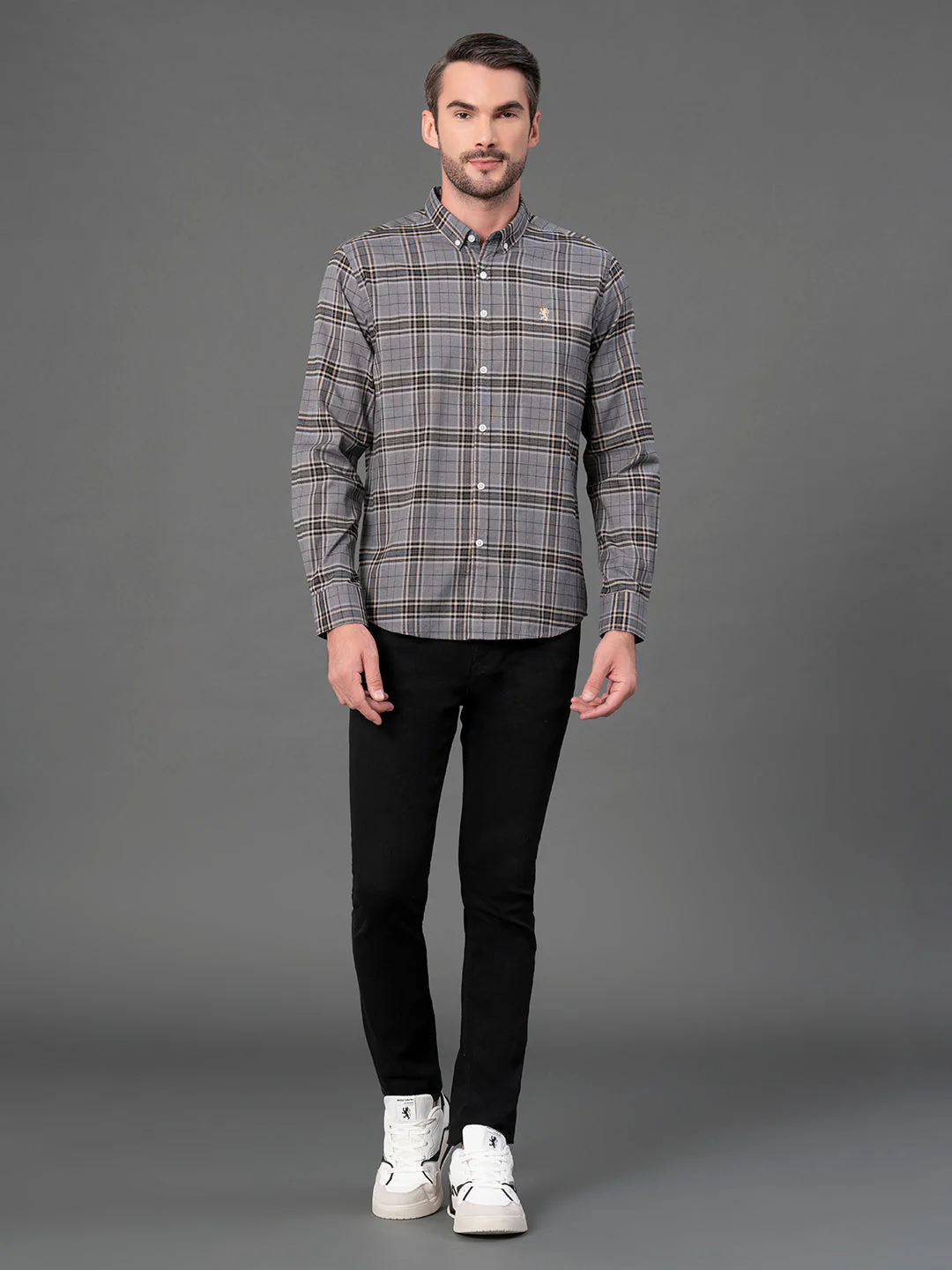 Charcoal Grey Checked Shirt for Men - Image 5