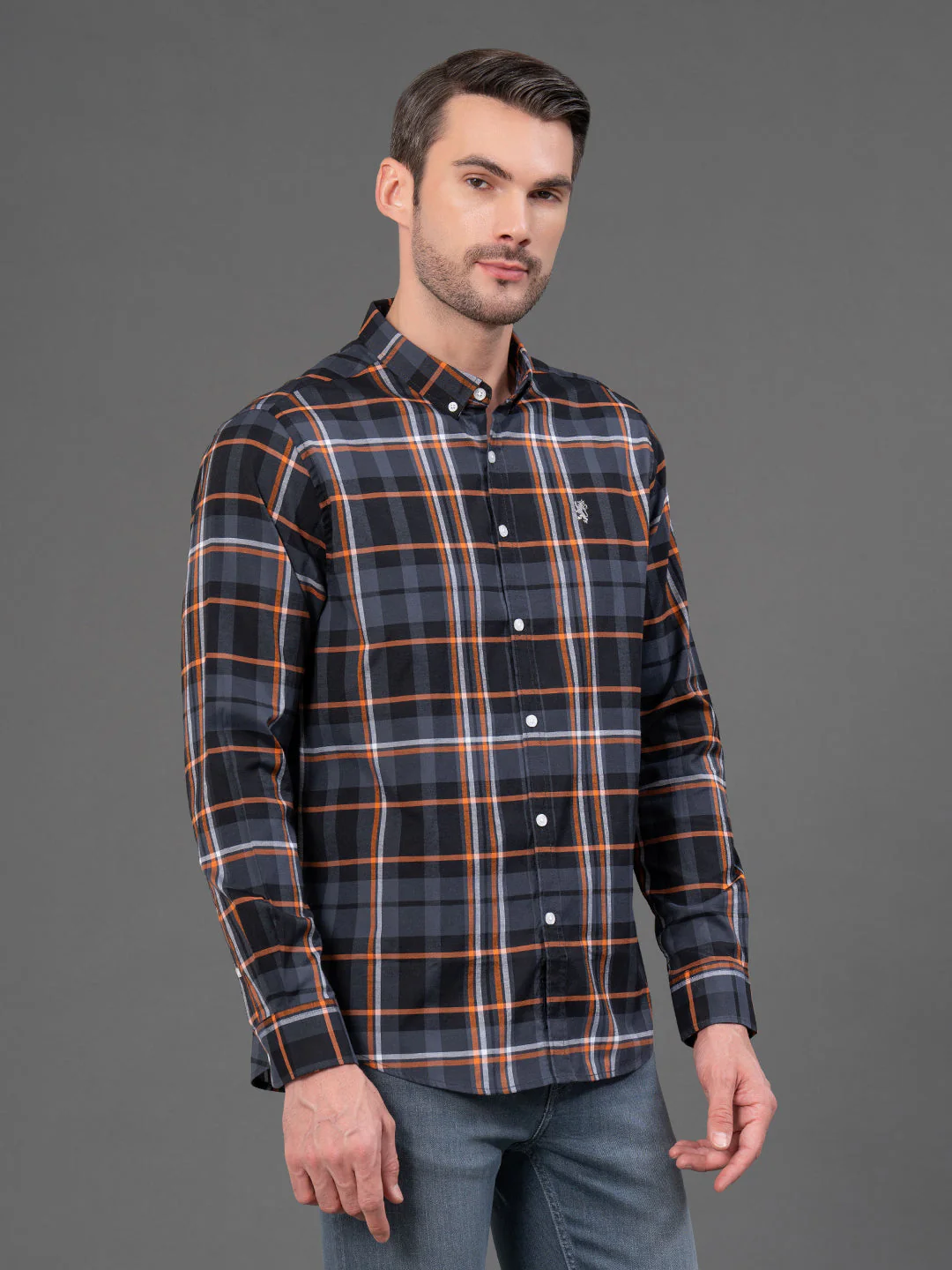 Charcoal Grey Checked Shirt for Men - Image 2