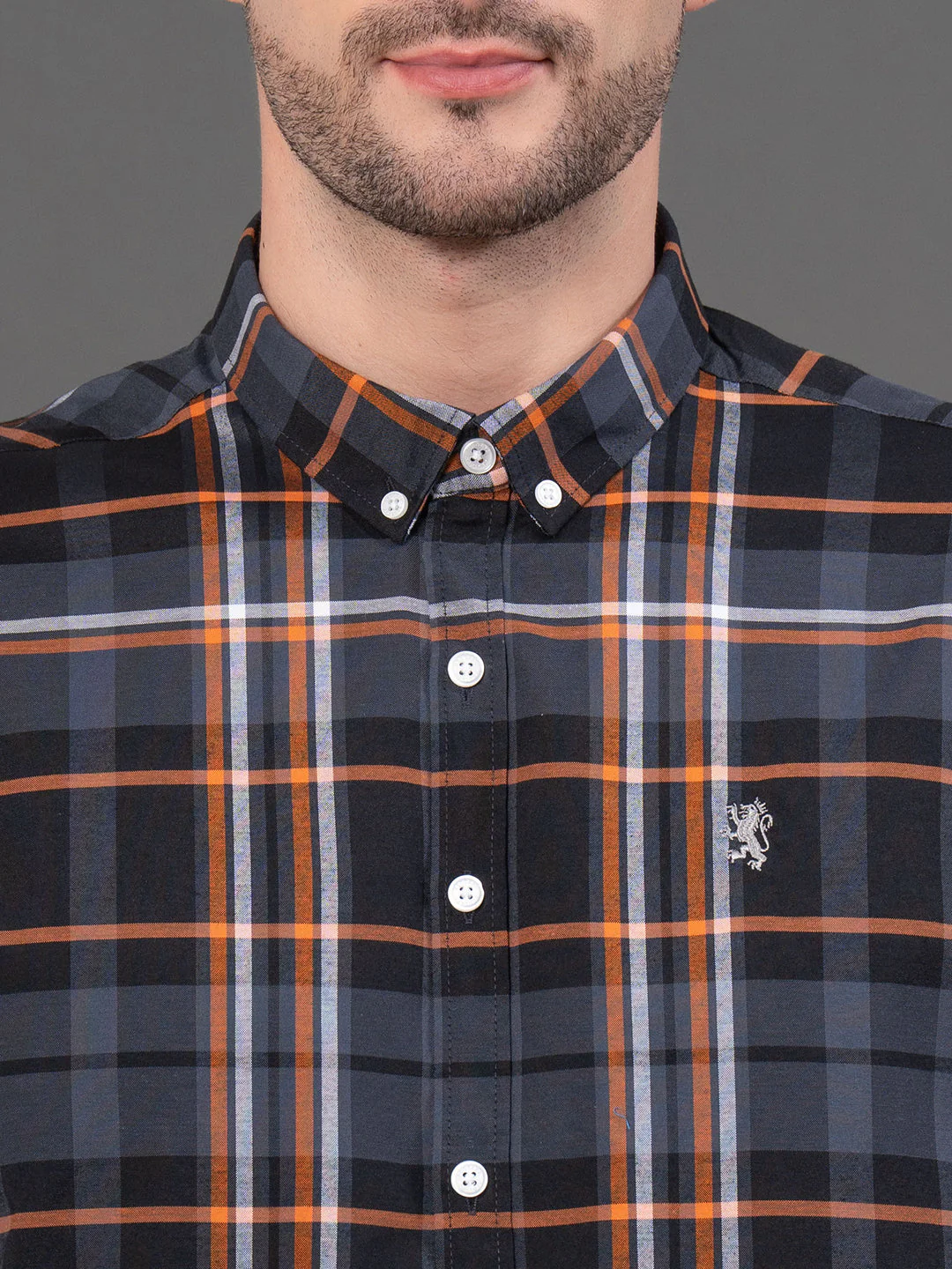 Charcoal Grey Checked Shirt for Men - Image 4