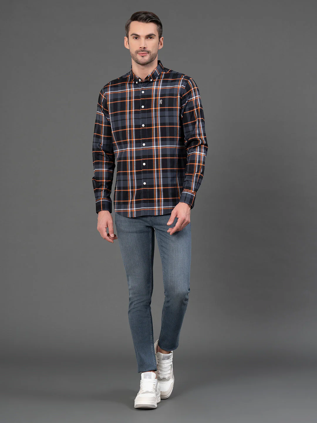 Charcoal Grey Checked Shirt for Men - Image 5