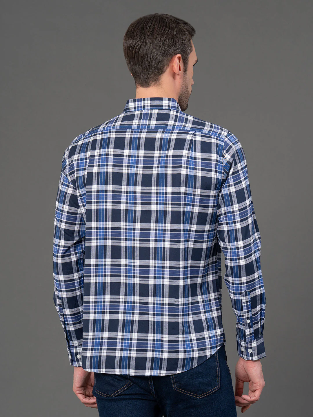 Cobalt Blue Checked Shirt for Men - Image 3