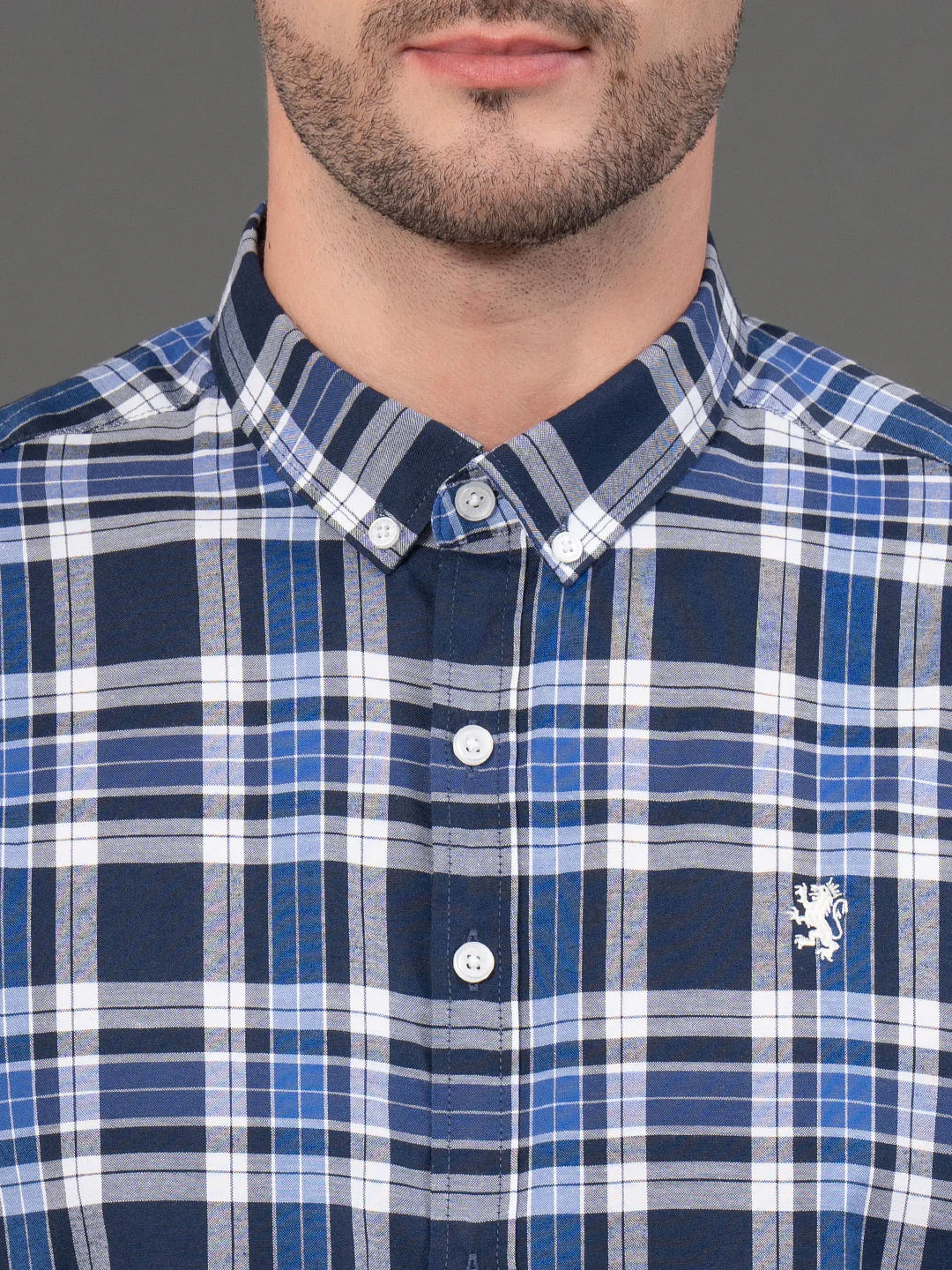 Cobalt Blue Checked Shirt for Men - Image 4