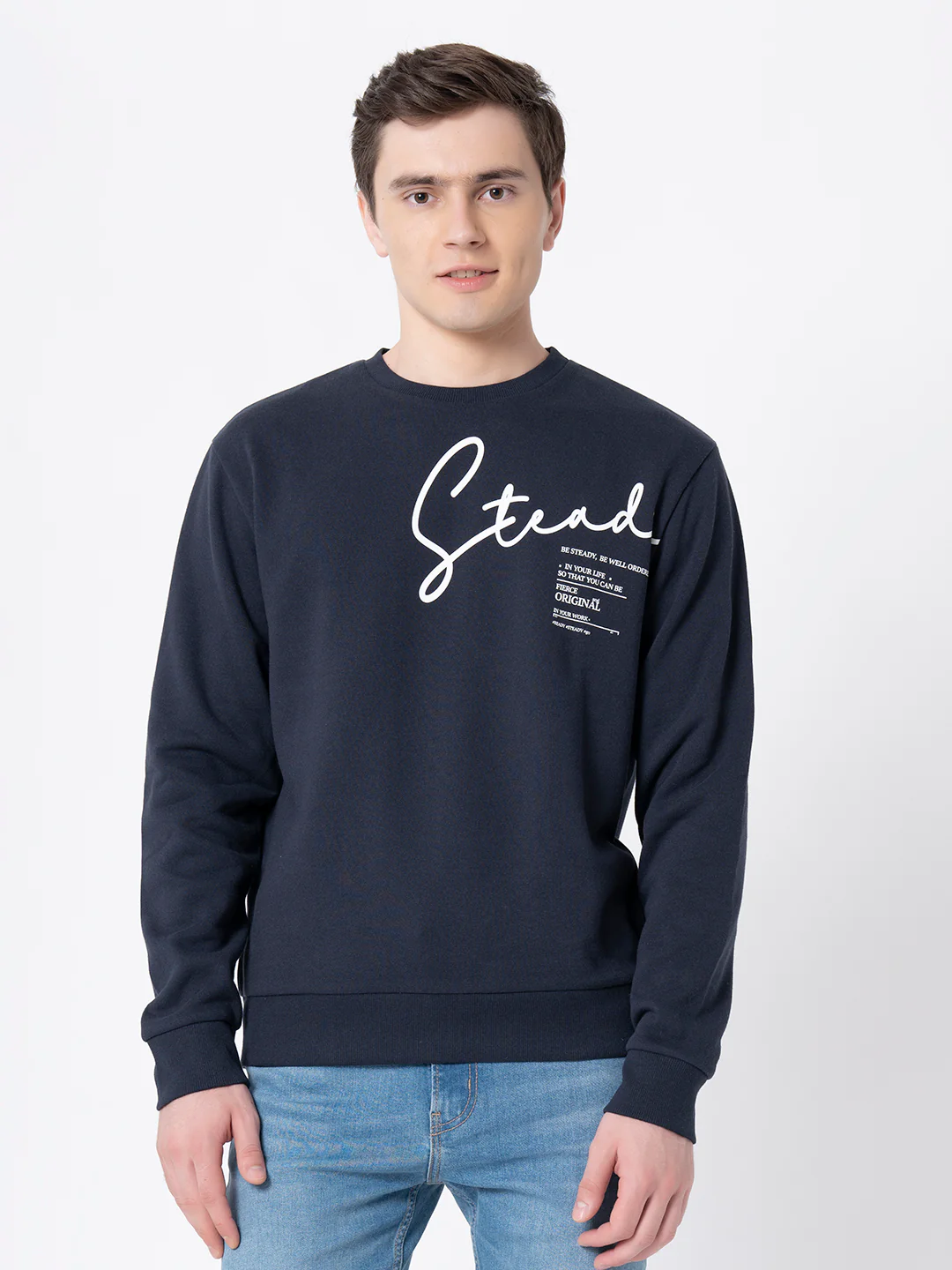 Comfy Navy Round Neck Sweatshirt For Men - Image 2