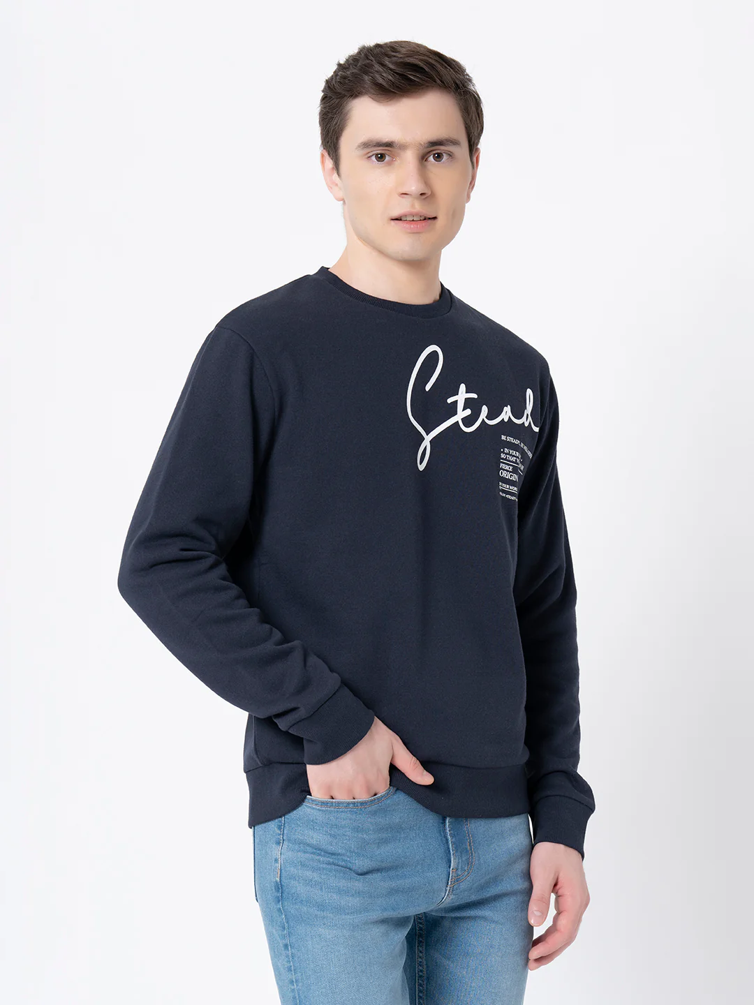 Comfy Navy Round Neck Sweatshirt For Men - Image 7