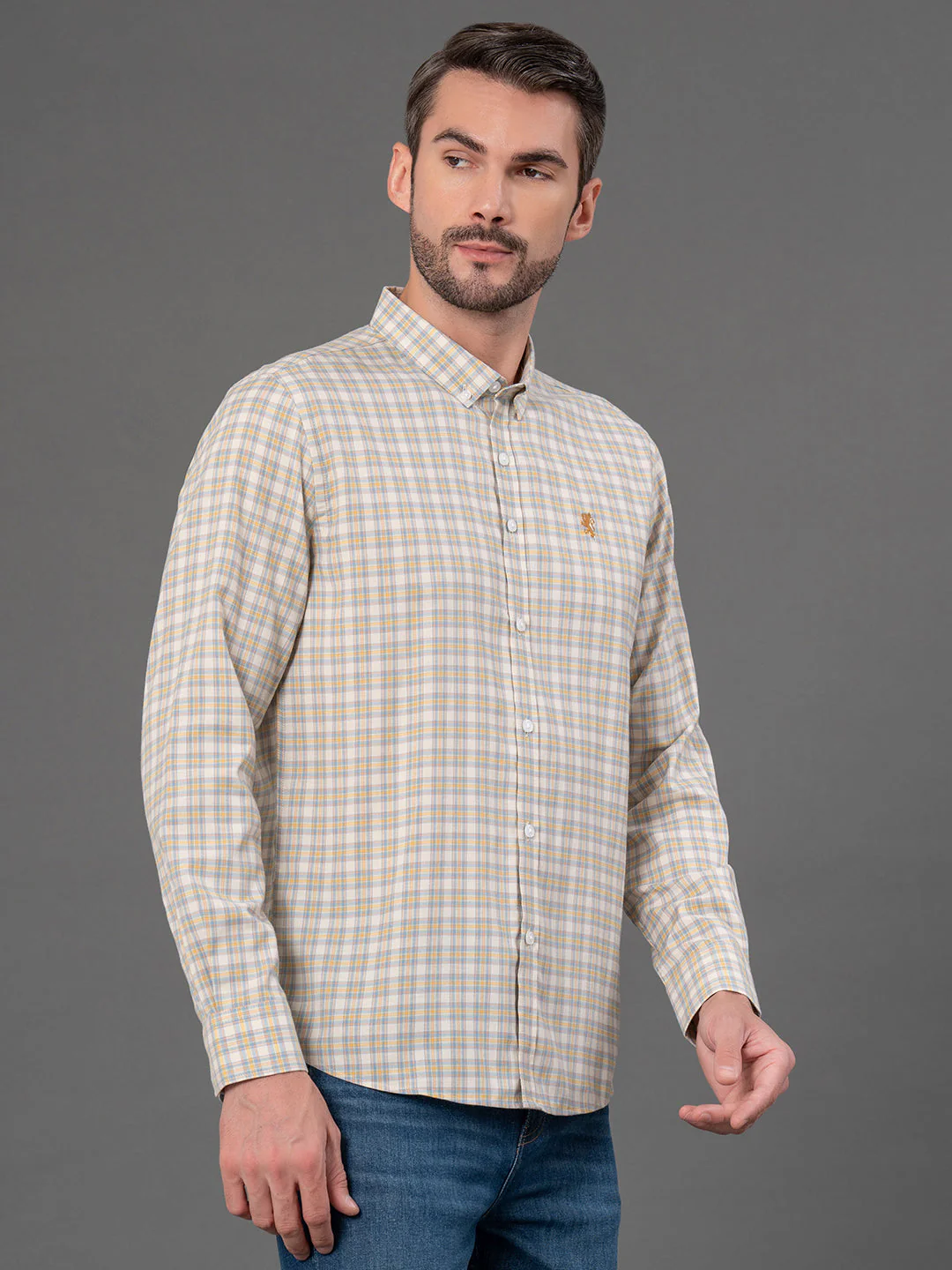 Cream Checked Shirt for Men - Image 2
