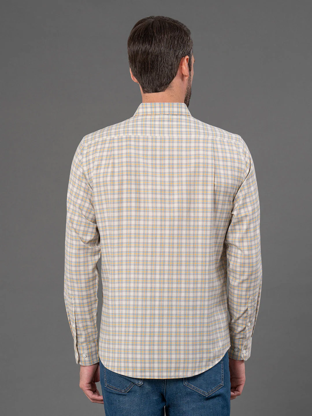 Cream Checked Shirt for Men - Image 3