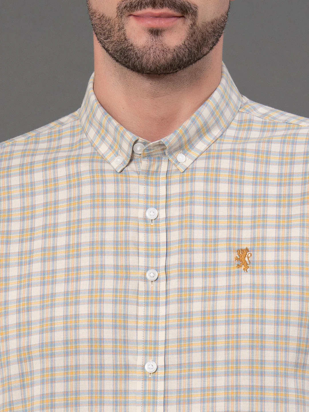 Cream Checked Shirt for Men - Image 4