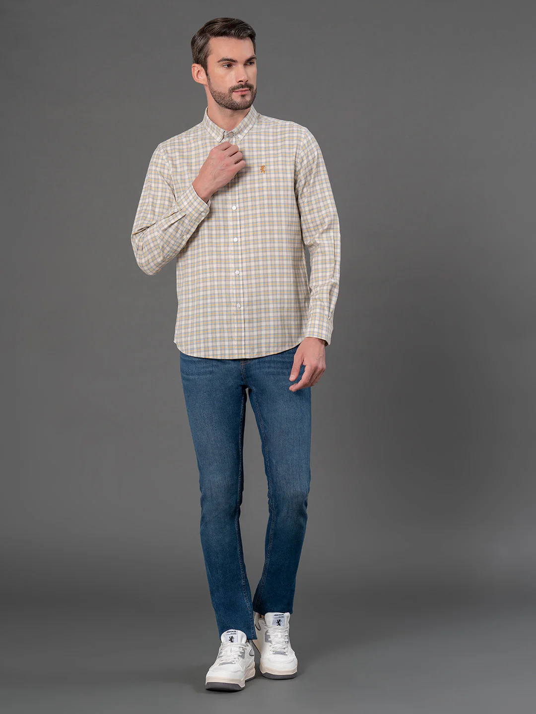 Cream Checked Shirt for Men - Image 5
