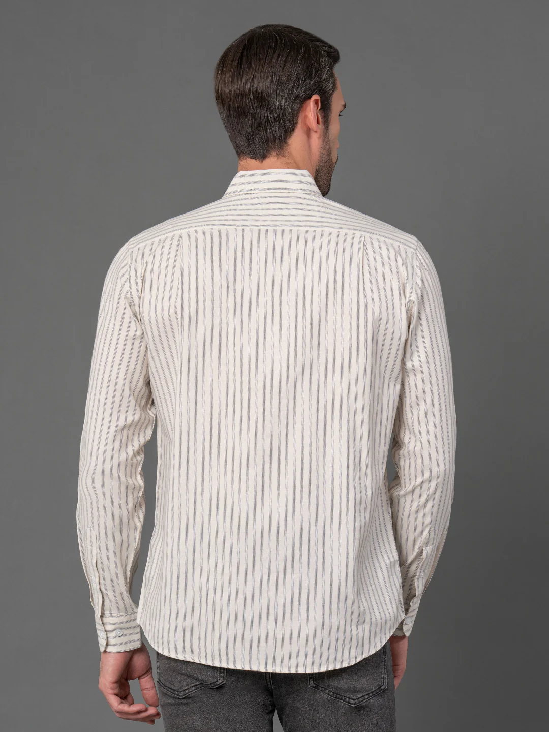 Cream Striped Shirt for Men - Image 3
