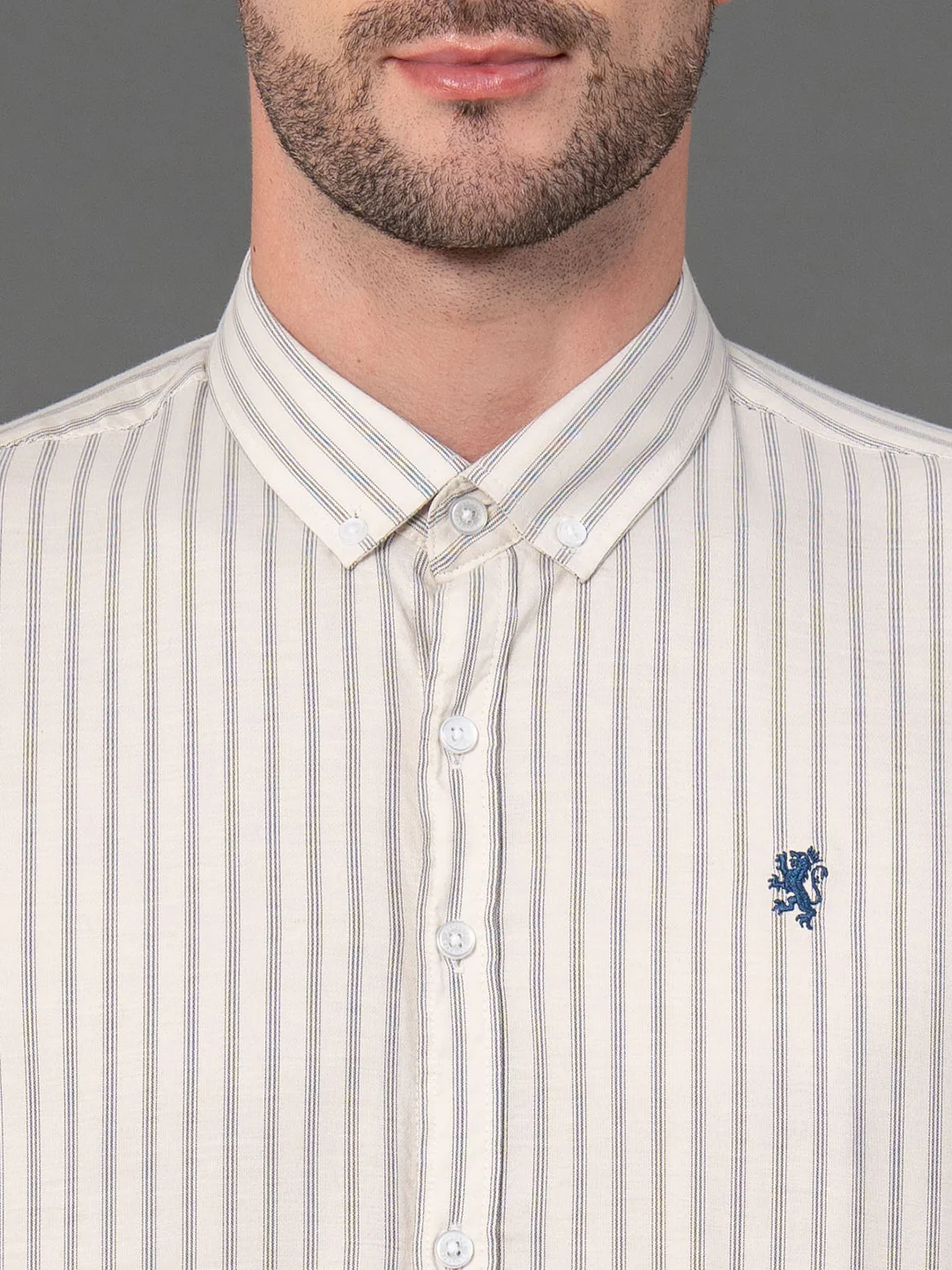 Cream Striped Shirt for Men - Image 4