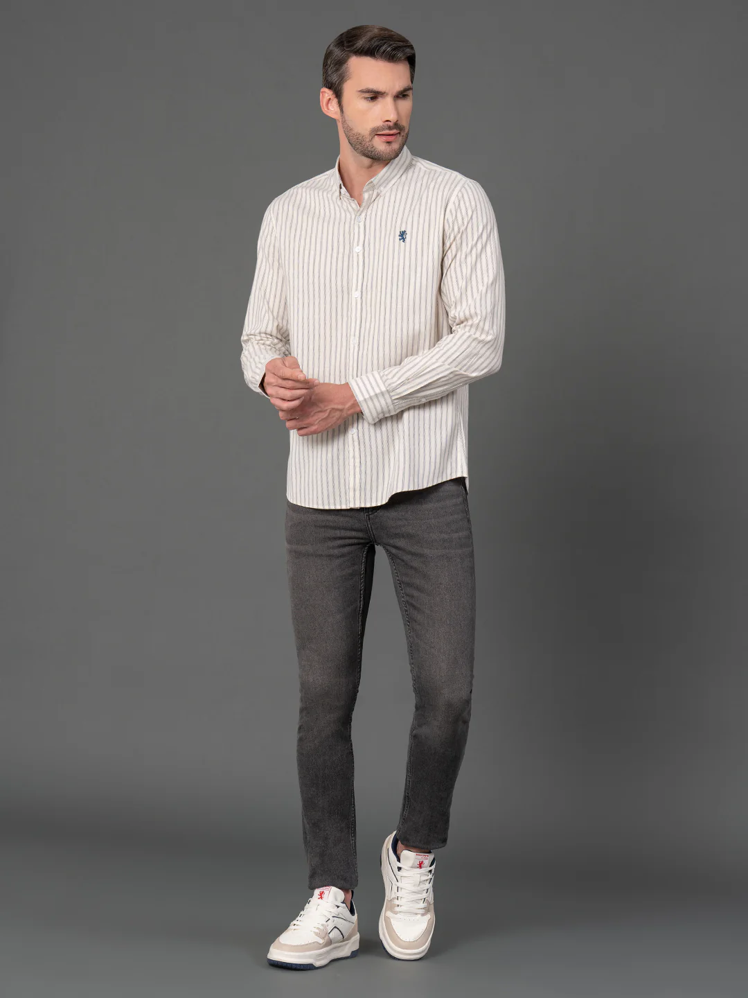 Cream Striped Shirt for Men - Image 5