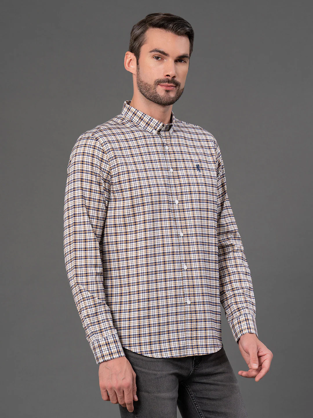 Dark Blue Checked Shirt for Men - Image 2