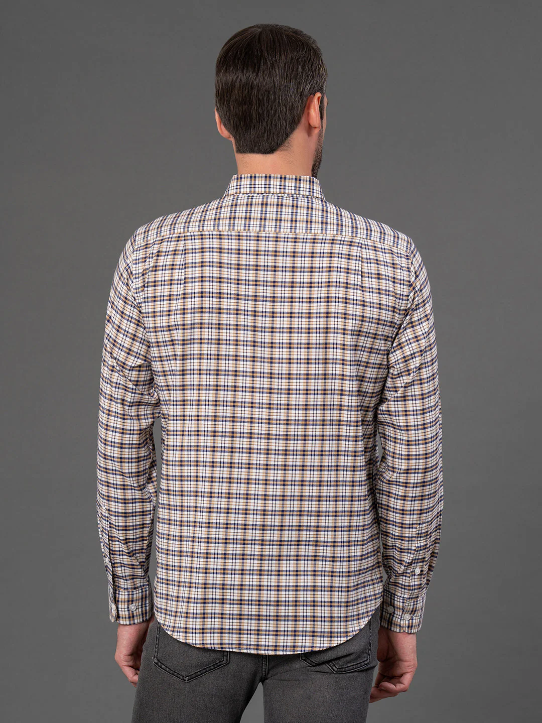 Dark Blue Checked Shirt for Men - Image 3