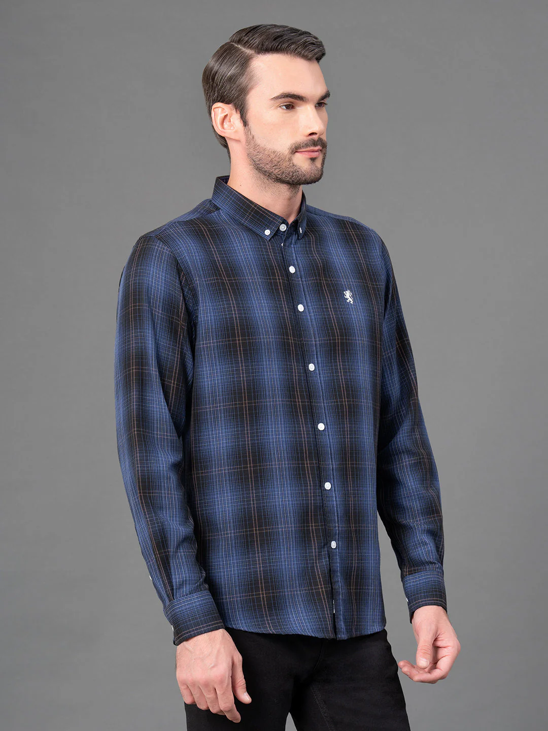 Dark Blue Checked Shirt for Men - Image 2