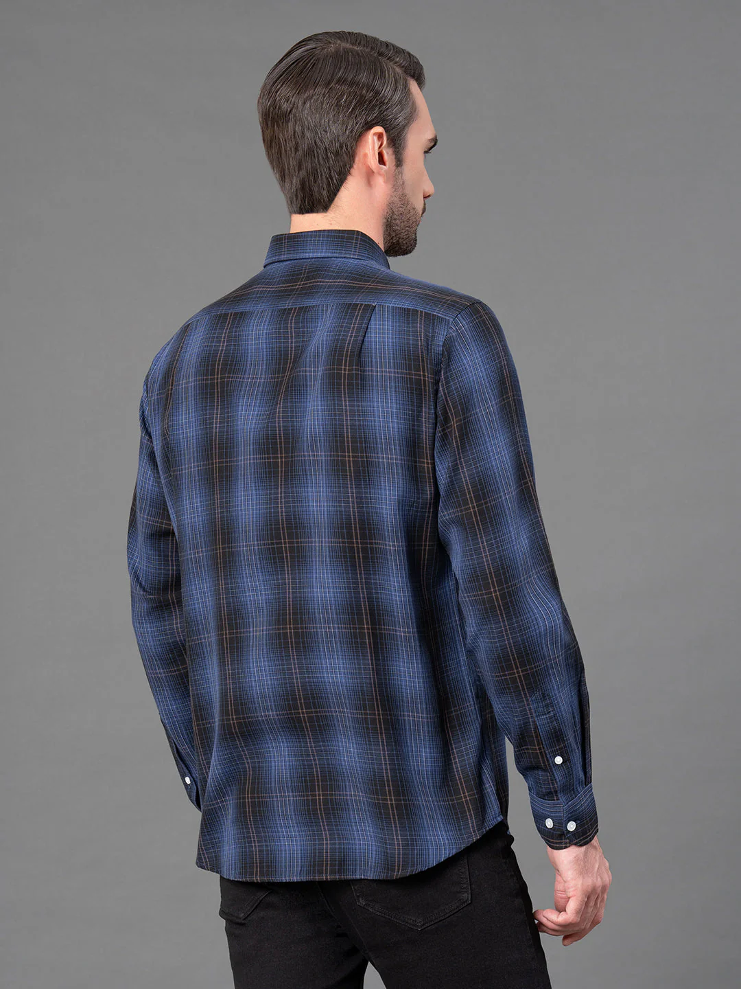 Dark Blue Checked Shirt for Men - Image 3