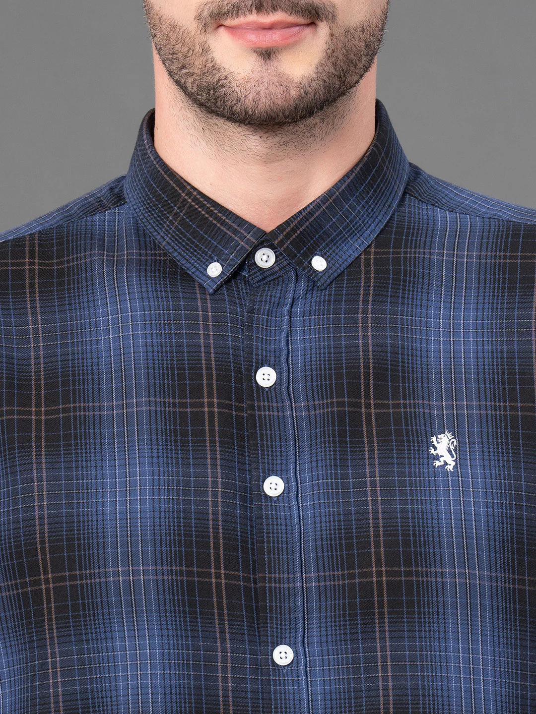 Dark Blue Checked Shirt for Men - Image 4