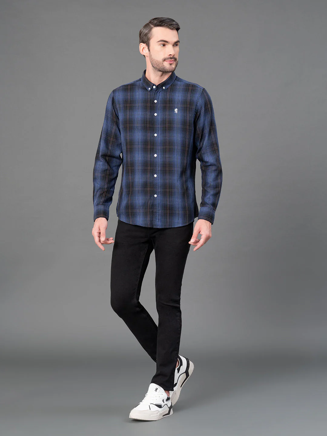 Dark Blue Checked Shirt for Men - Image 5
