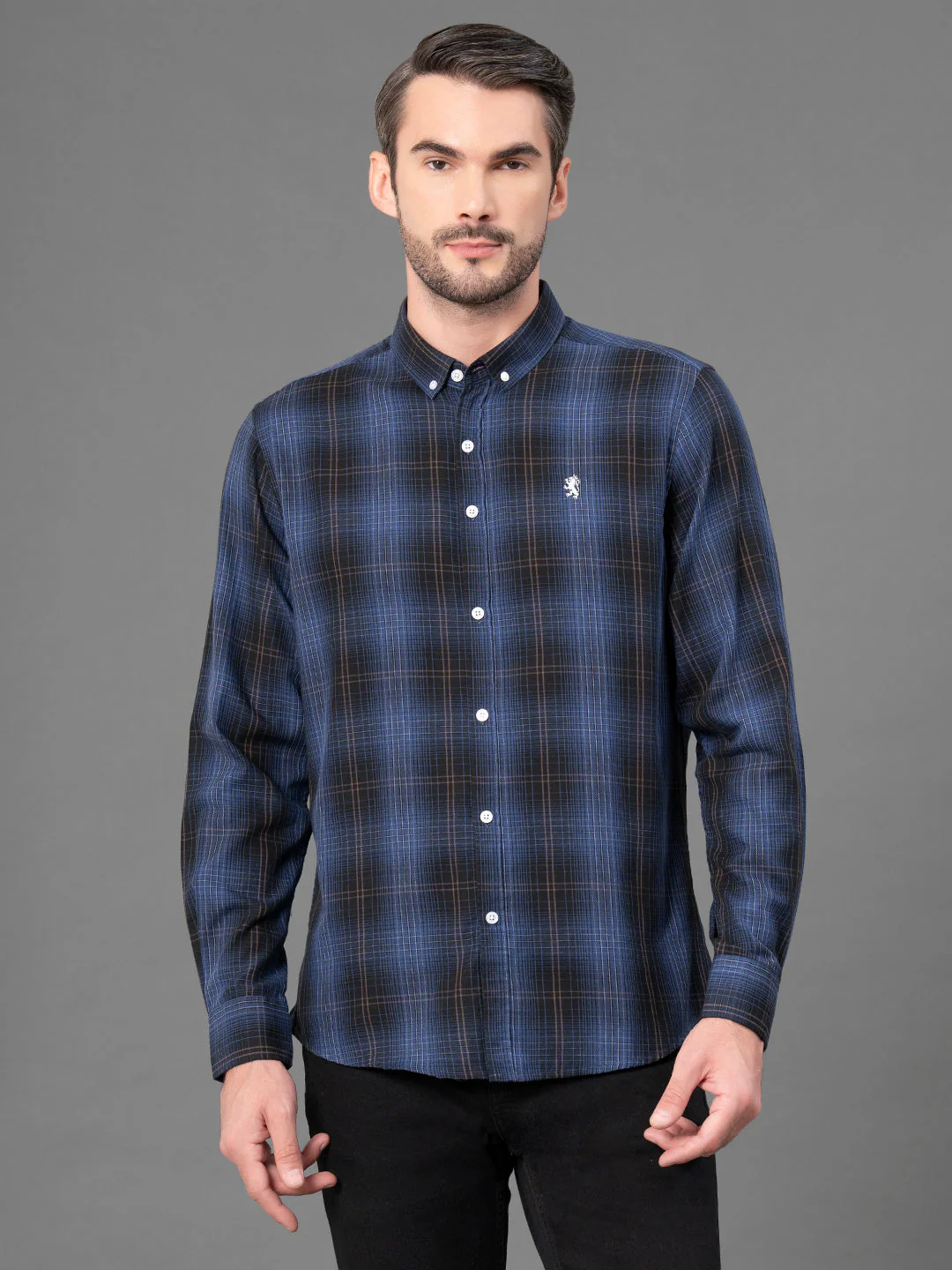 Dark Blue Checked Shirt for Men - Image 6