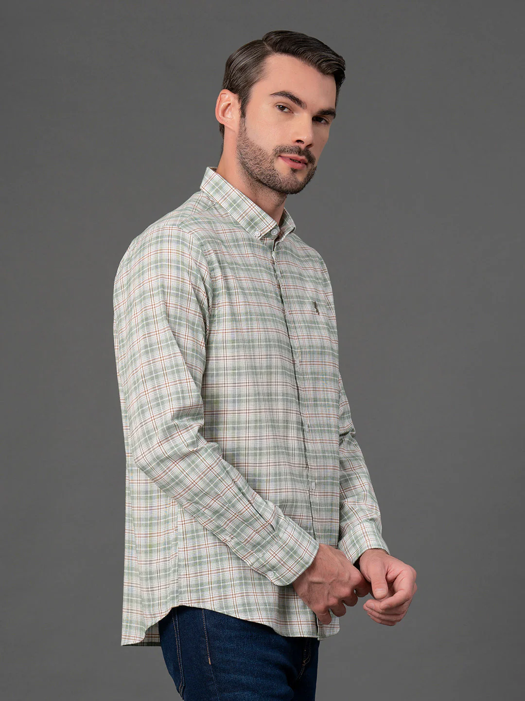 Dark Green Checked Shirt for Men - Image 2