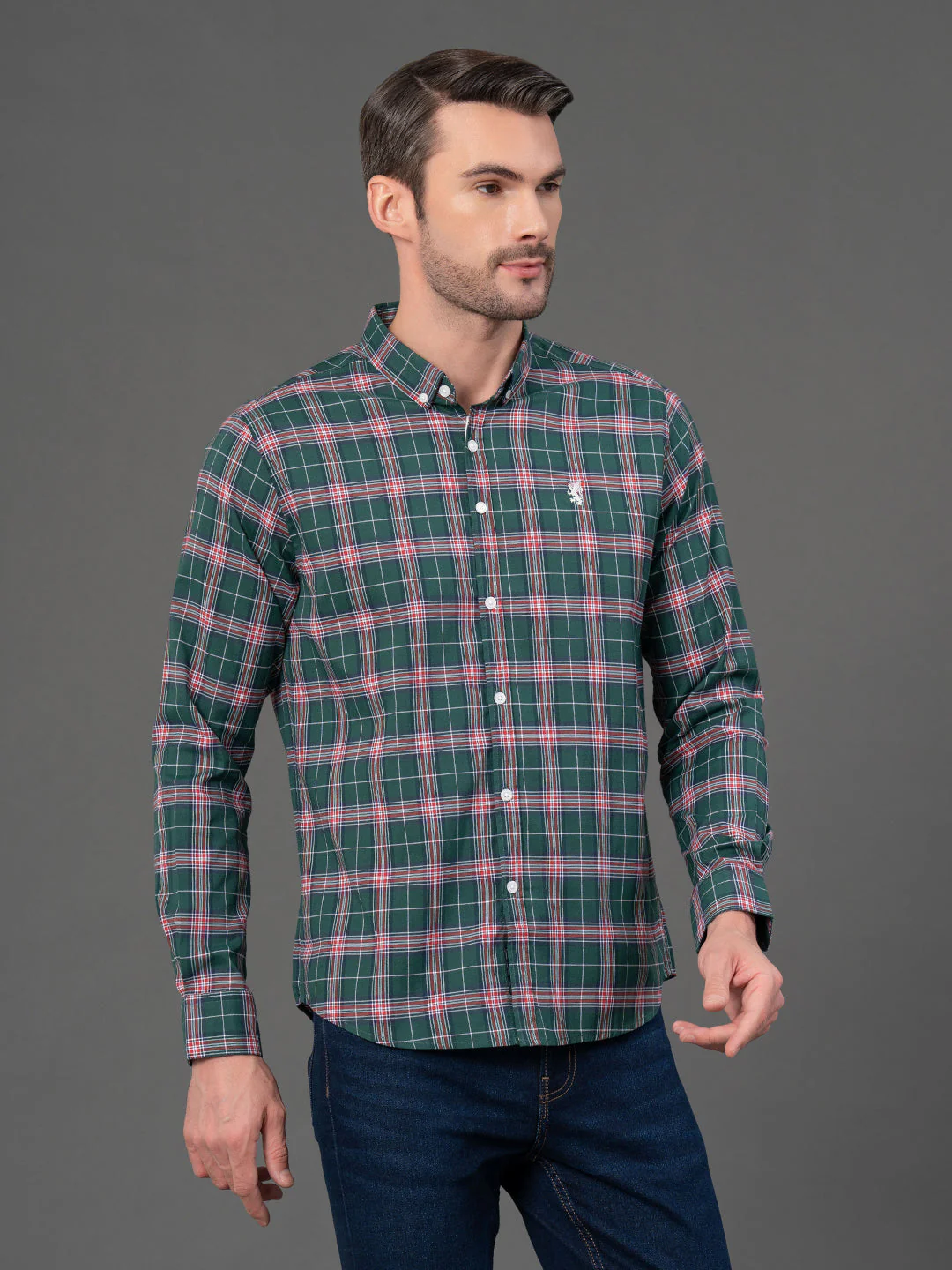 Dark Green Checked Shirt for Men - Image 2