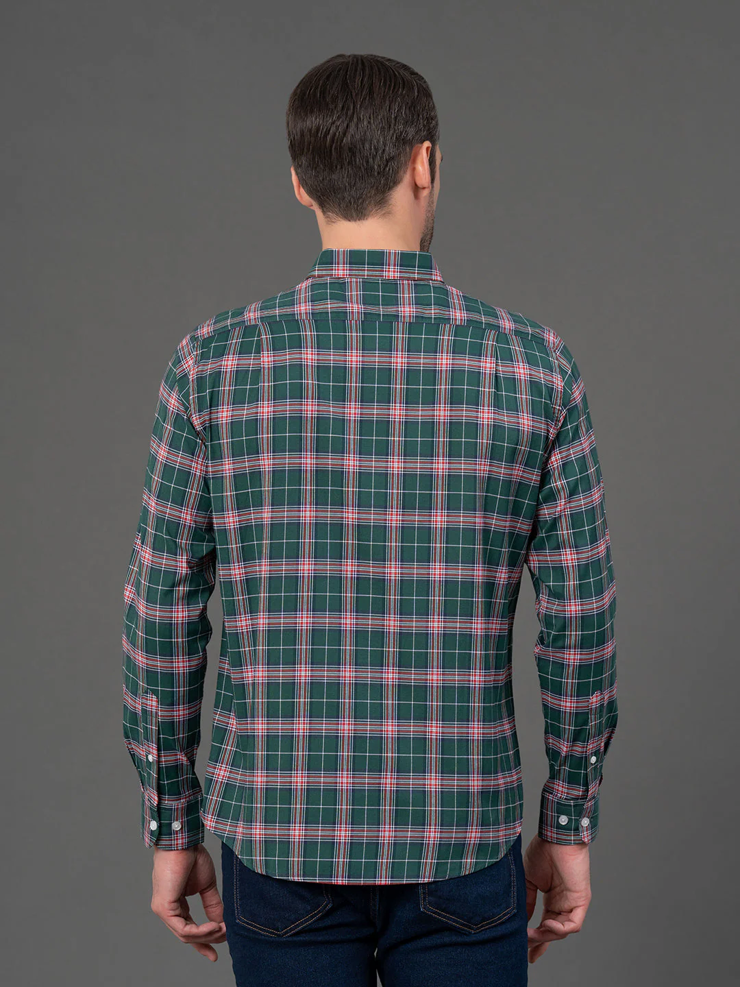 Dark Green Checked Shirt for Men - Image 3