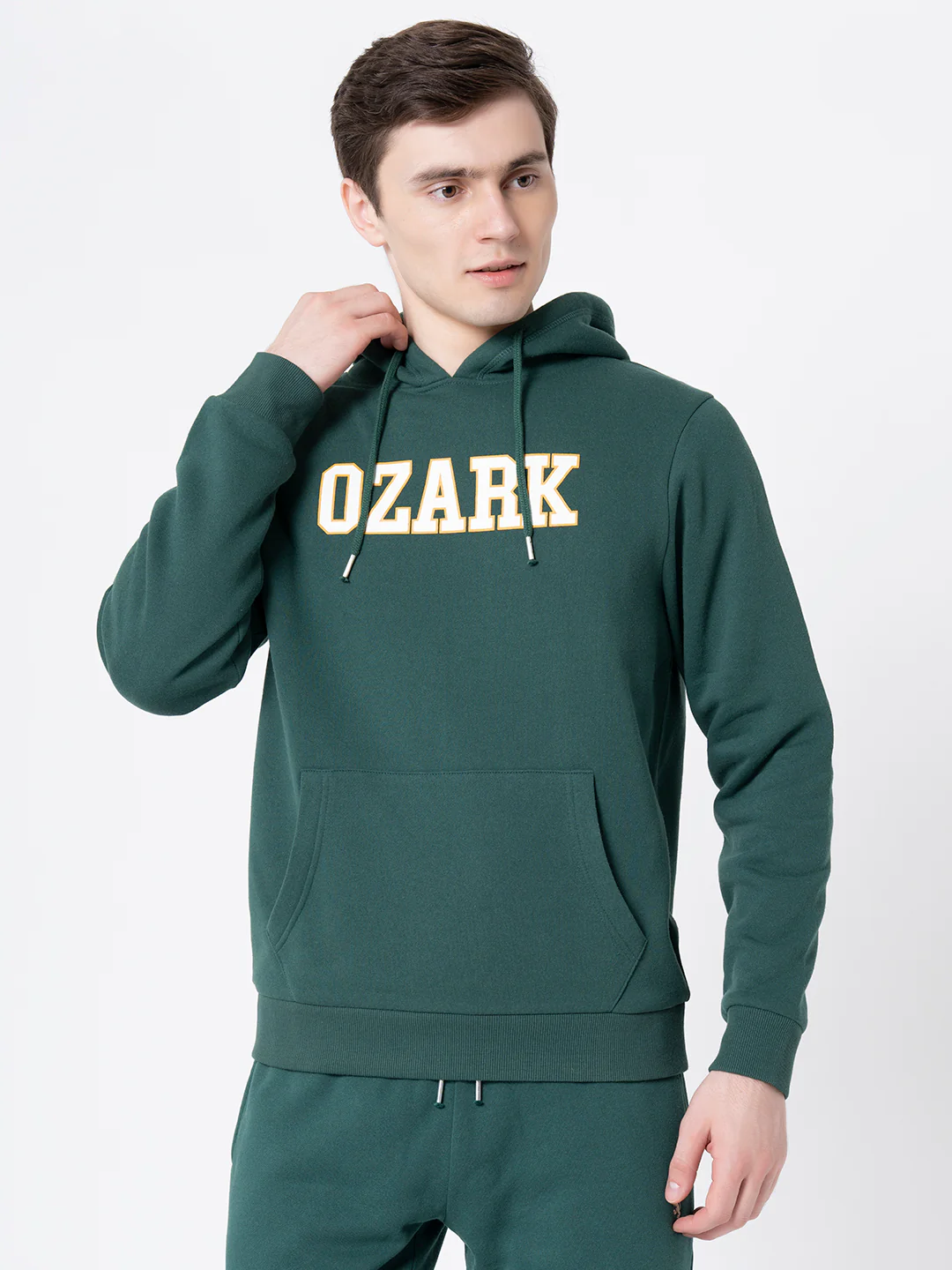 Dark Green Regular Fit Hooded Sweatshirt for Men - Image 2