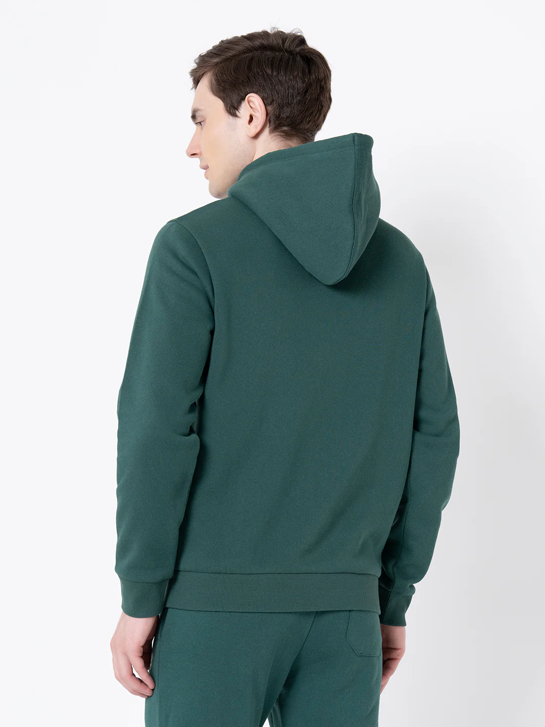 Dark Green Regular Fit Hooded Sweatshirt for Men - Image 4