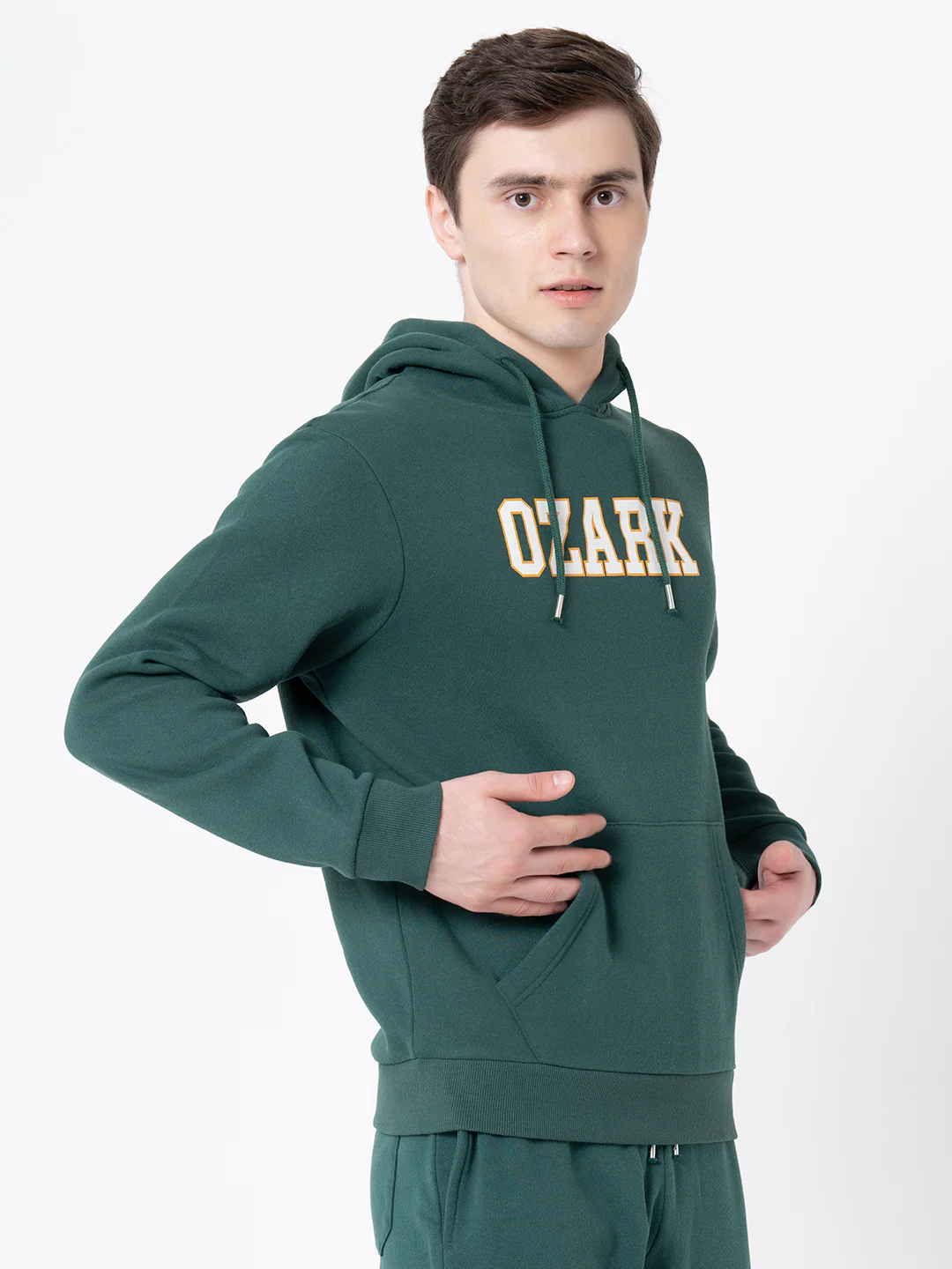 Dark Green Regular Fit Hooded Sweatshirt for Men - Image 7
