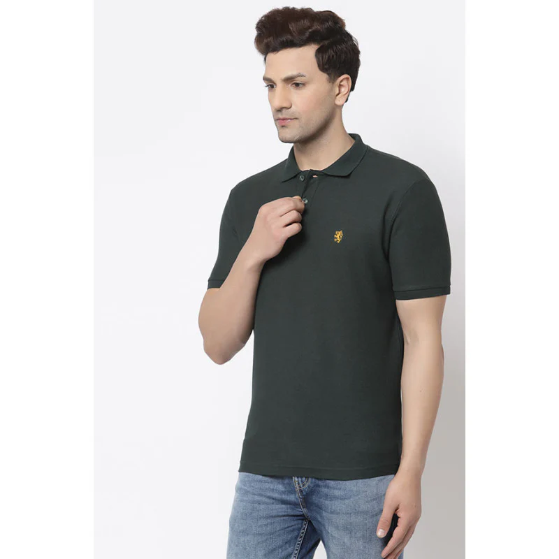Dark Green Solid Pure Cotton Men's T-Shirt - Image 2