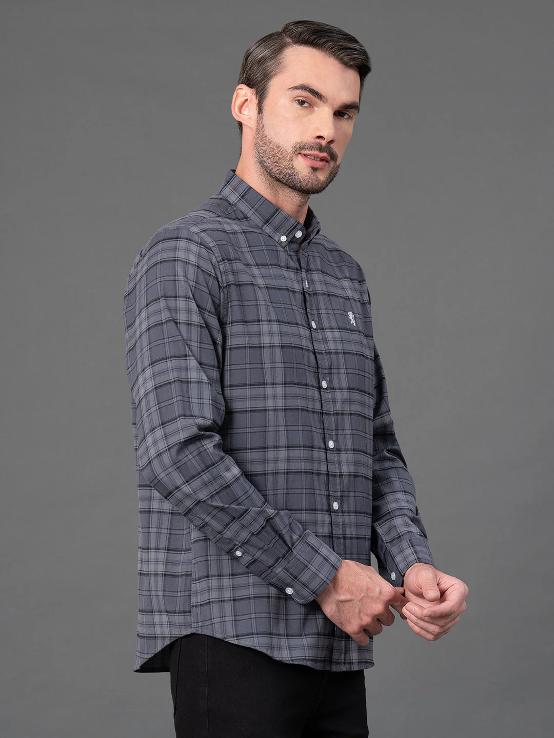 Dark Grey Checked Shirt for Men - Image 2
