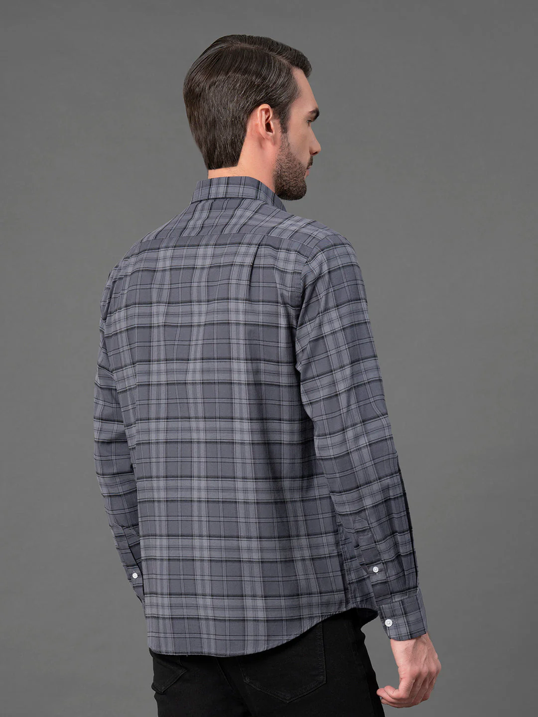 Dark Grey Checked Shirt for Men - Image 3