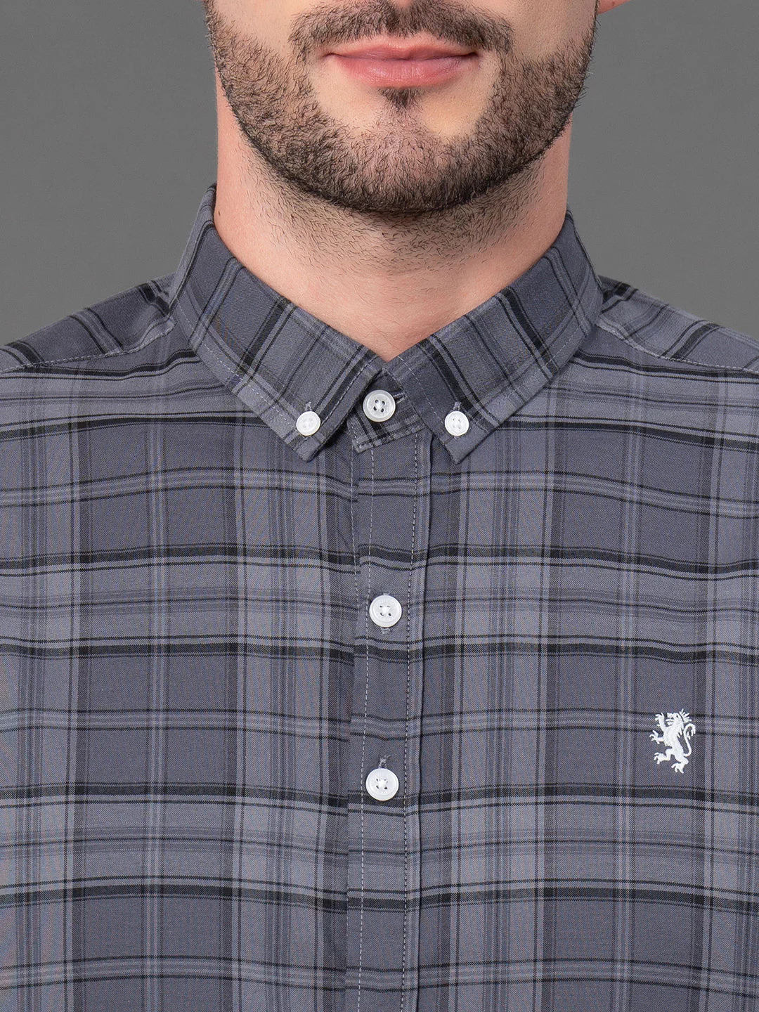 Dark Grey Checked Shirt for Men - Image 4
