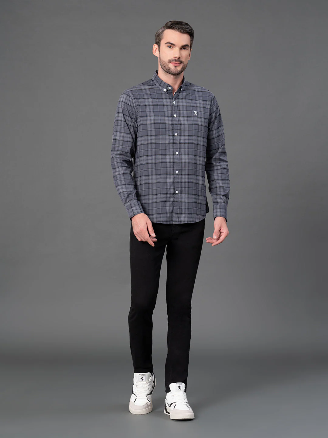 Dark Grey Checked Shirt for Men - Image 5