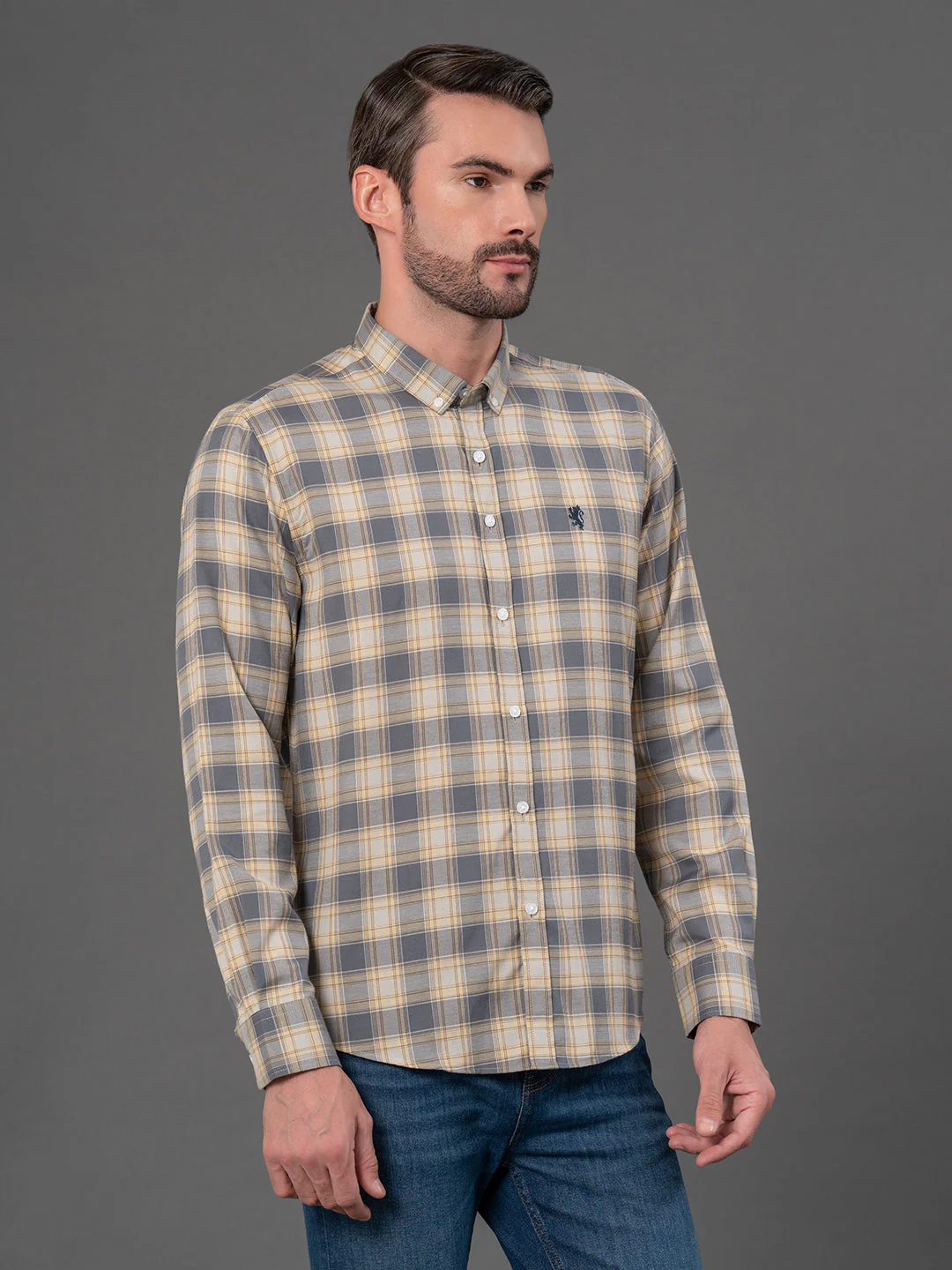 Dark Grey Checked Shirt for Men - Image 2