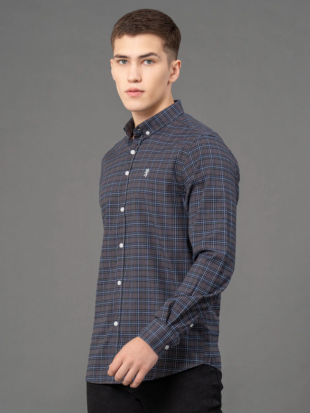 Dark Grey Checked Shirt for Men - Image 2