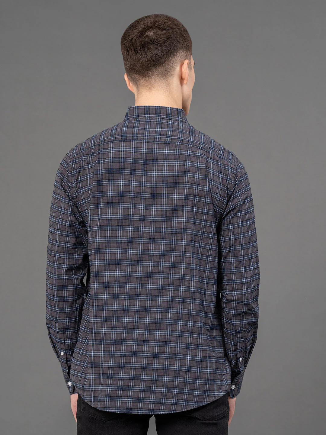 Dark Grey Checked Shirt for Men - Image 3