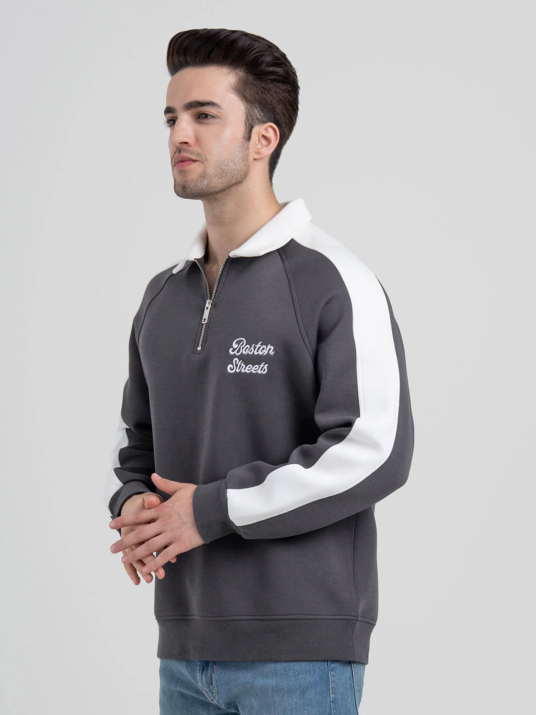 Dark Grey Half Zip Collar Sweatshirt for Men | Men's Sweatshirts for Everyday Style - Image 4