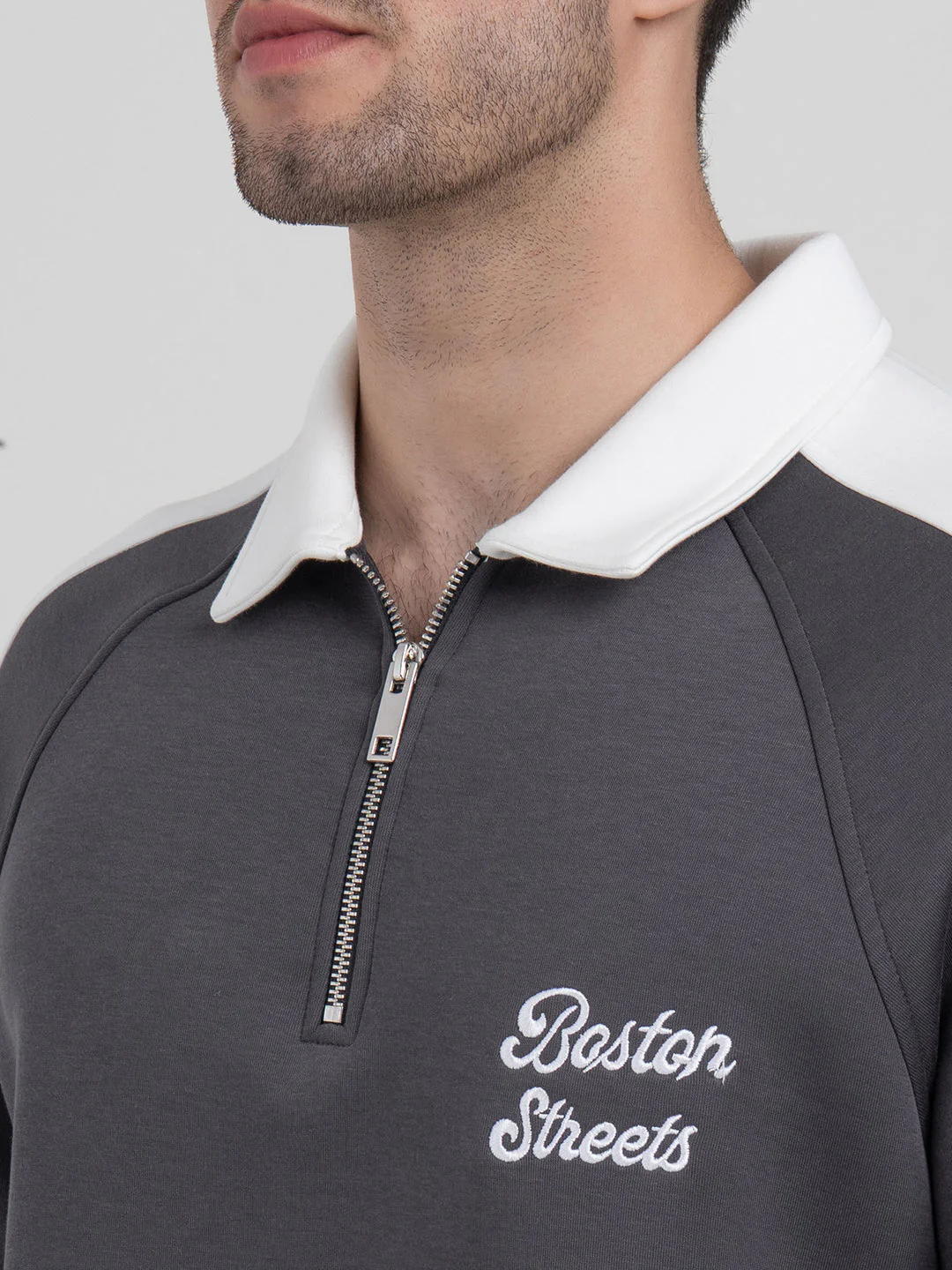 Dark Grey Half Zip Collar Sweatshirt for Men | Men's Sweatshirts for Everyday Style - Image 6